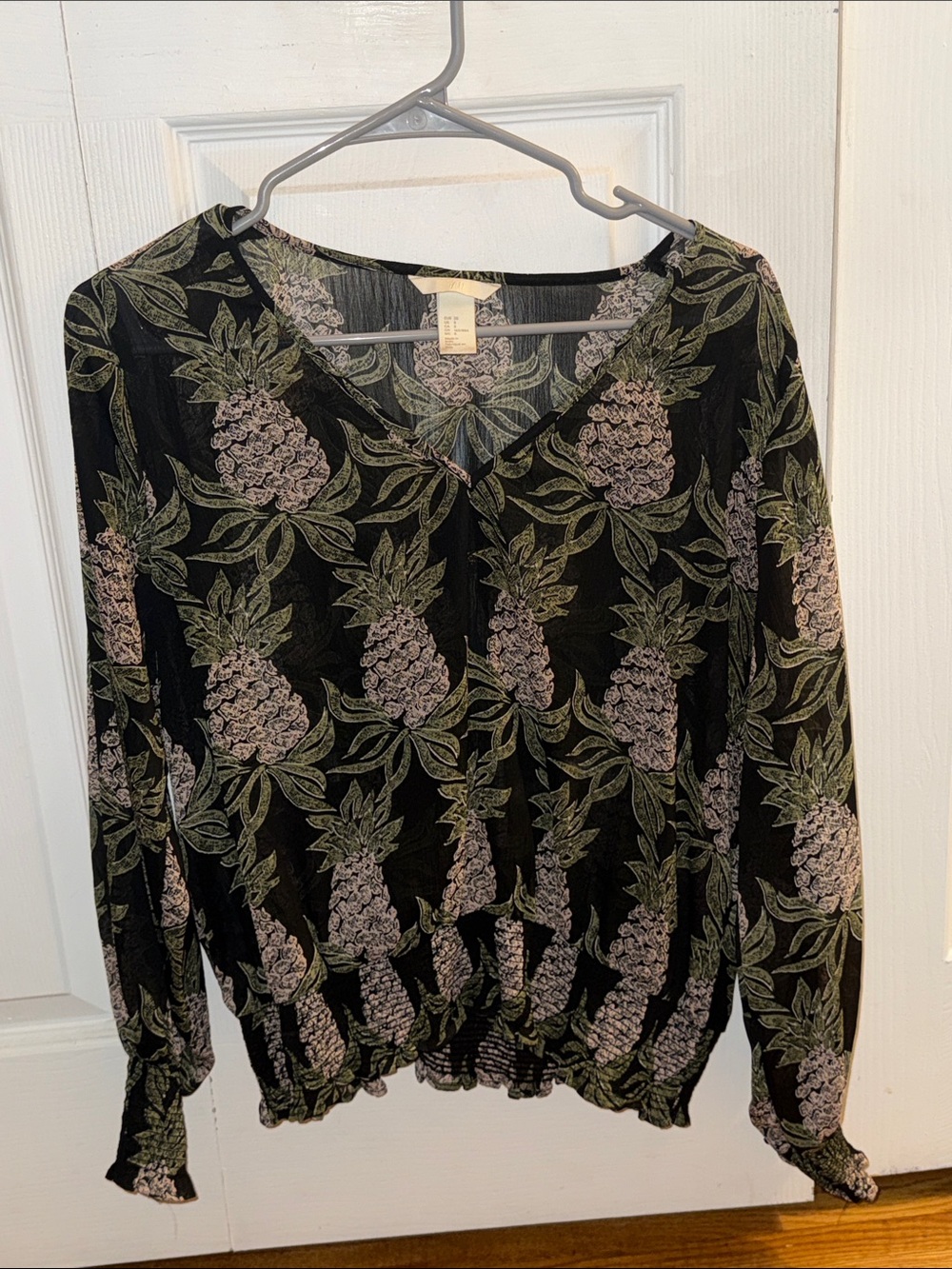 H&M Black Pineapple Print Long Sleeve Blouse